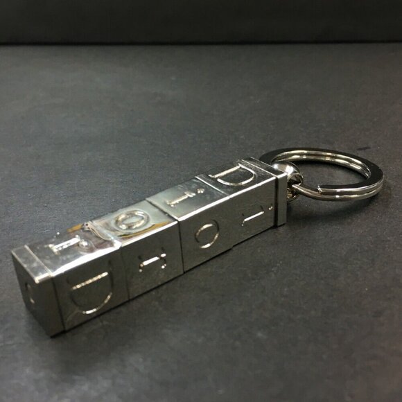 Christian Dior Logo Cube Motif Silver Tone Key Ring Charm - Picture 5 of 5